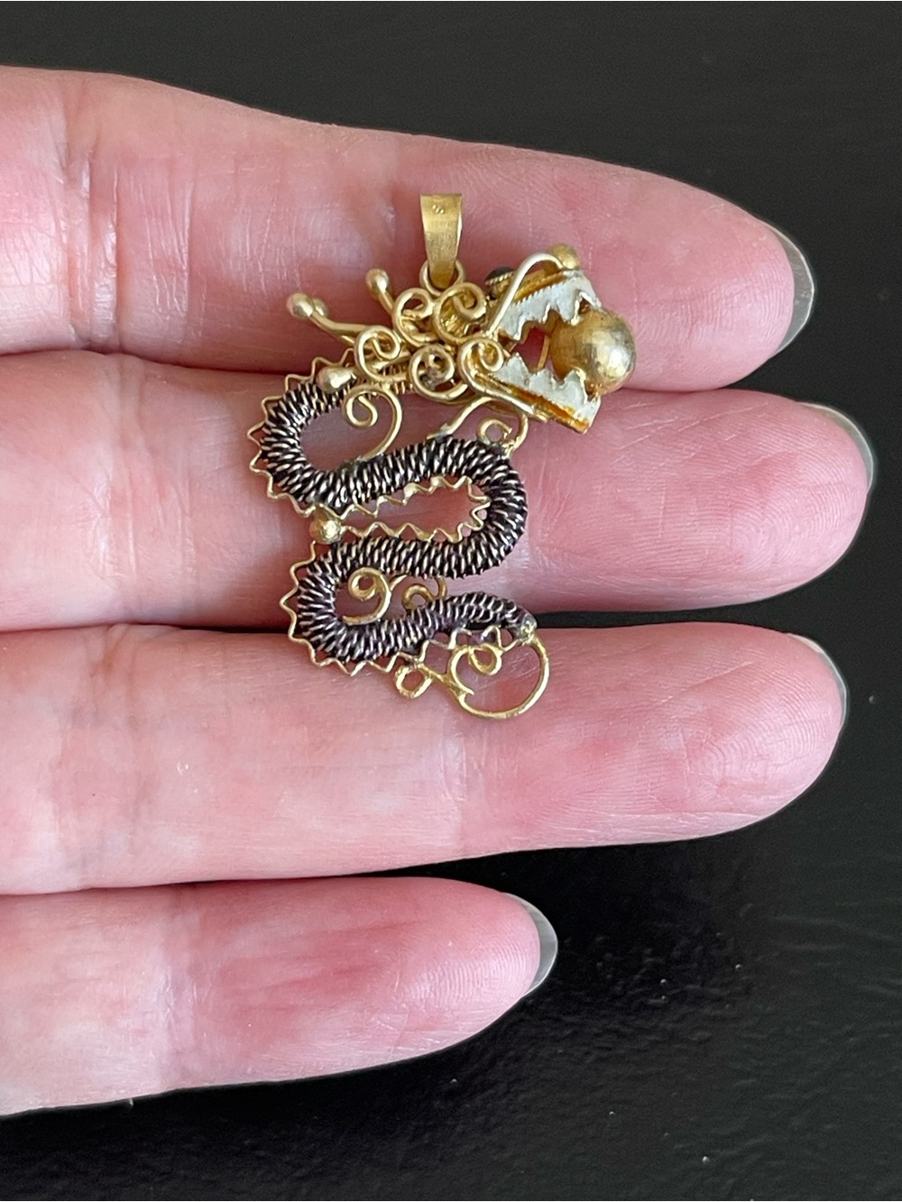 New Chinese export Gold over silver 3D Dragon Pendant.